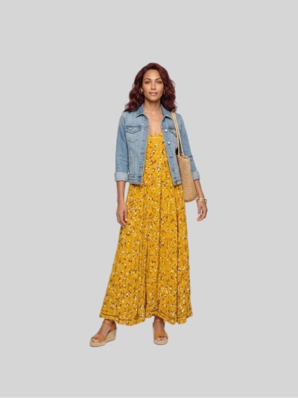 Cooperative Cindy (T) Mustard Floral Maxi Dress 8 Zip Ladder Back Boho Ditsy EUC